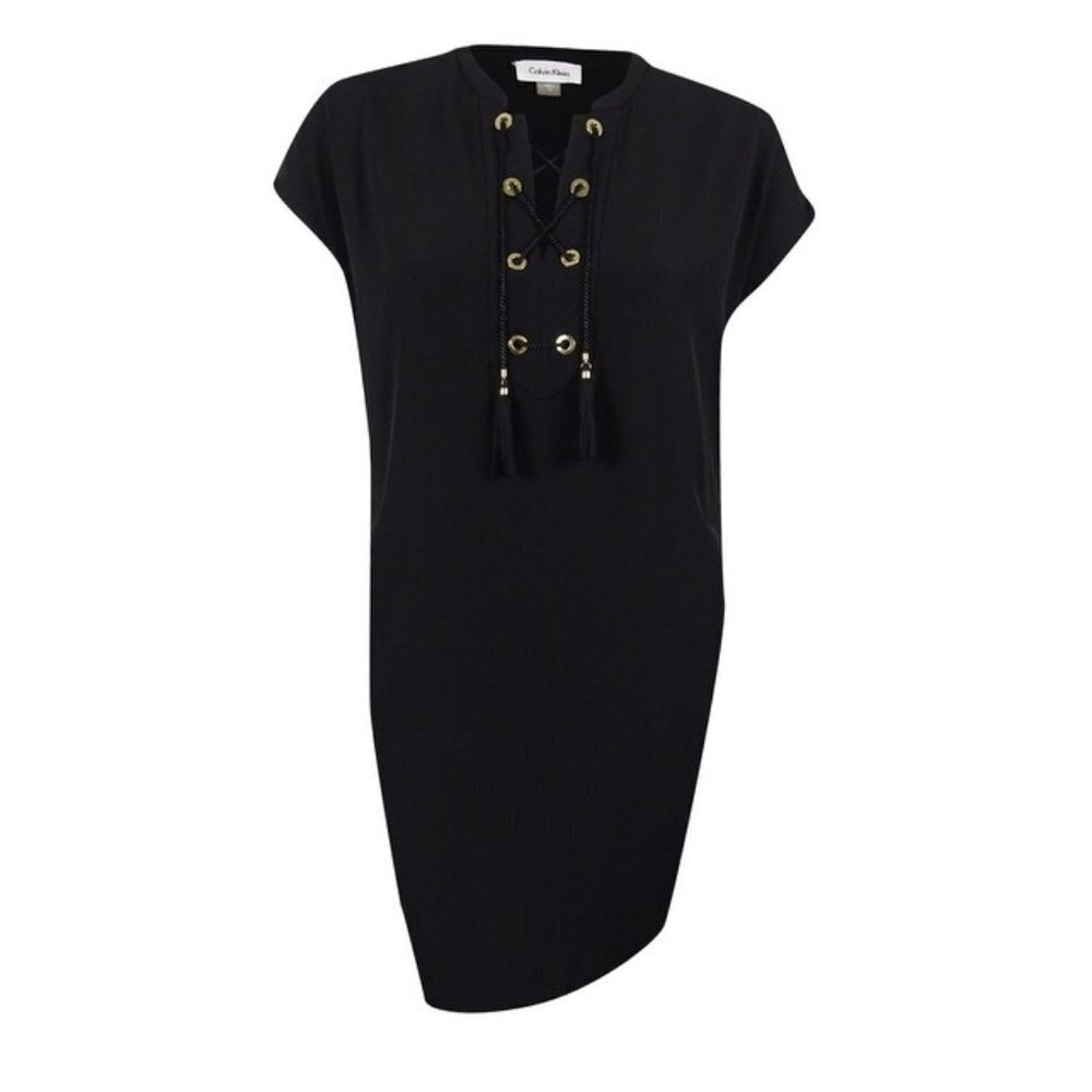 Calvin Klein Women's Lace-Up Tassel Shift Dress - Picture 2 of 6